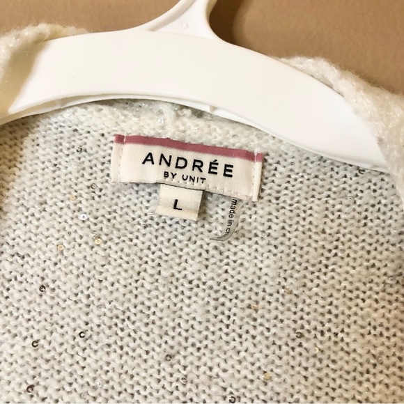 Andree by unit wool Color block ombre sequin cardigan sweater Tan Pink Large - Picture 3 of 4